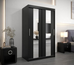 Arte Sleek Black Pole Sliding Door Wardrobe W1200mm H2000mm D620mm Mirrored Contemporary Storage Solution - thumbnail 2