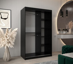 Arte Sleek Black Pole Sliding Door Wardrobe W1200mm H2000mm D620mm Mirrored Contemporary Storage Solution - thumbnail 3