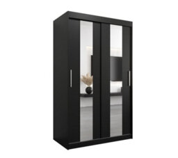 Arte Sleek Black Pole Sliding Door Wardrobe W1200mm H2000mm D620mm Mirrored Contemporary Storage Solution - thumbnail 1