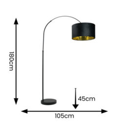 Valuelights Louis Black Arched Floor Lamp With Black Velvet Drum Metallic Gold Inner Shade - thumbnail 4