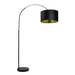 Valuelights Louis Black Arched Floor Lamp With Black Velvet Drum Metallic Gold Inner Shade - thumbnail 2
