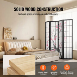 Vevor Room Divider, 4 Panel Japanese Room Divider Screen, Wood Folding Privacy Screen Indoor, For Room Separation Home - thumbnail 4