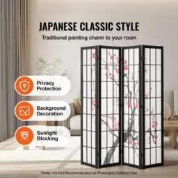 Vevor Room Divider, 4 Panel Japanese Room Divider Screen, Wood Folding Privacy Screen Indoor, For Room Separation Home - thumbnail 2