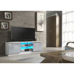 Tv Unit Aura 120Cm - White & Grey Gloss Doors - thumbnail 6