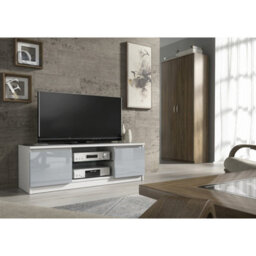 Tv Unit Aura 120Cm - White & Grey Gloss Doors - thumbnail 2