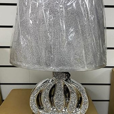 Deenz New Crushed Diamond Silver Led Table Lamp Flower Style With Shade Glitter Romany Sparkly
