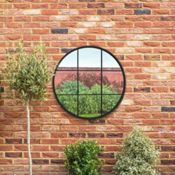 "Mirroroutlet - The Circulus - Black Metal Frame Round Window Garden Wall Mirror 31""x 31"" (80 X 80 Cm)"