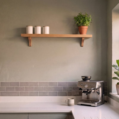 Off the Grain Oak Wall Shelf With Wooden Brackets - 70Cm Wall Shelf - image 1