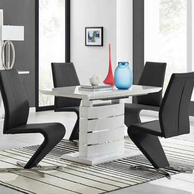 Furniturebox Uk Renato 120Cm High Gloss Extending Dining Table And 4 Black Willow Chairs - image 1