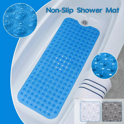 Ameha Shower Mat Non Slip 40X100Cm Bath Mat With Suction Cups Grip & Drain Holes Mats Light Blue Soft Touch Bathroom Mat - image 1