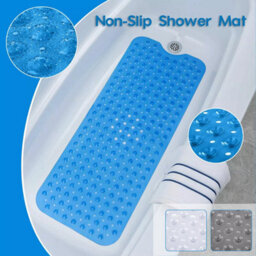 Ameha Shower Mat Non Slip 40X100Cm Bath Mat With Suction Cups Grip & Drain Holes Mats Light Blue Soft Touch Bathroom Mat