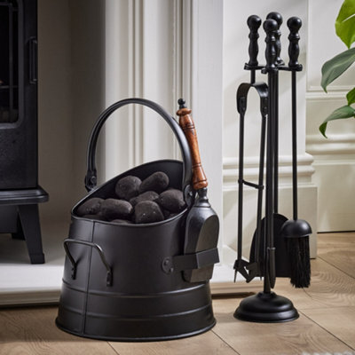 Dibor Traditional Fireplace Black Coal, Log And Kindling Bucket With Fireside Companion Set - image 1