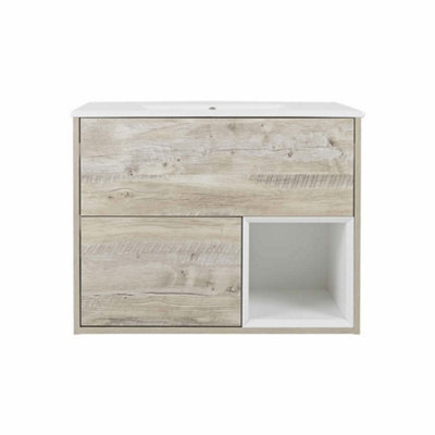 Homestylestore 810mm Light Oak Wall Hung Bathroom Vanity Unit With Basin - image 1