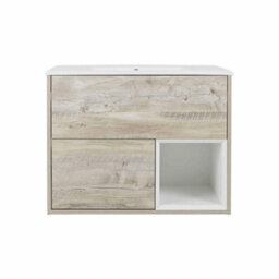 Homestylestore 810mm Light Oak Wall Hung Bathroom Vanity Unit With Basin - thumbnail 1