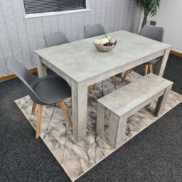 Kosy Koala Stone Grey Effect Wood Dining Table Set With Bench And 4 Grey Plastic Chairs Modern Dining Room Furniture - thumbnail 3
