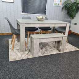 Kosy Koala Stone Grey Effect Wood Dining Table Set With Bench And 4 Grey Plastic Chairs Modern Dining Room Furniture - thumbnail 2