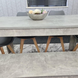 Kosy Koala Stone Grey Effect Wood Dining Table Set With Bench And 4 Grey Plastic Chairs Modern Dining Room Furniture - thumbnail 1