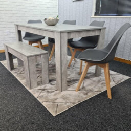 Kosy Koala Stone Grey Effect Wood Dining Table Set With Bench And 4 Grey Plastic Chairs Modern Dining Room Furniture - thumbnail 4