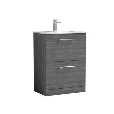Balterley  Contemporary Bathroom 2 Soft Close Drawer & Minimalist Floor Standing Vanity Unit Basin, Anthracite, 600mm - image 1
