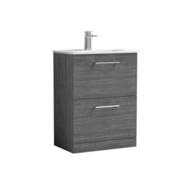 Balterley  Contemporary Bathroom 2 Soft Close Drawer & Minimalist Floor Standing Vanity Unit Basin, Anthracite, 600mm - thumbnail 1