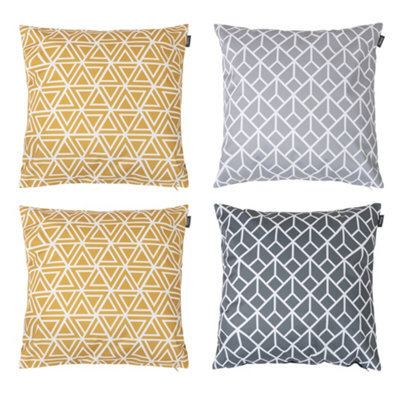 icon Indoor And Outdoor Waterproof Filled Cushion Set Of 4 Teal Grey Geometric - image 1
