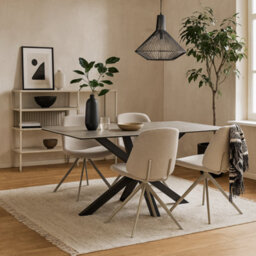 Wyld Haus Perth 160Cm Grey Ceramic 6-Seater Dining Table With Black Metal Cross Base