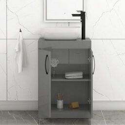 Royal Bathrooms 600mm Floor Standing Vanity Unit 2 Door Indigo Grey Gloss & Countertop Basin - Elva With Matt Black Handle - thumbnail 3