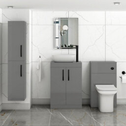 Royal Bathrooms 600mm Floor Standing Vanity Unit 2 Door Indigo Grey Gloss & Countertop Basin - Elva With Matt Black Handle - thumbnail 2