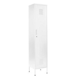 MMT Funiture Designs Green Metal Locker Tall 3 Shelf Cabinet, 1 Door Modern Industrial Rustic Wardrobe Storage Cupboard For Living Room Or Office