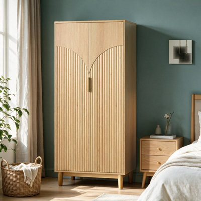 Oak & 76W X 48D X 172H Centimetres 2 Doors Wardrobe, Grille Wardrobes For Bedroom - image 1