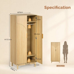 Oak & 76W X 48D X 172H Centimetres 2 Doors Wardrobe, Grille Wardrobes For Bedroom - thumbnail 2