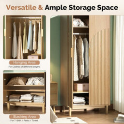 Oak & 76W X 48D X 172H Centimetres 2 Doors Wardrobe, Grille Wardrobes For Bedroom - thumbnail 4