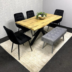 Kosy Koala Dining Set Of 5 Dining Table Set With 4 Black Velvet Chairs And 1 Grey Bench Dining Room Furniture - thumbnail 9