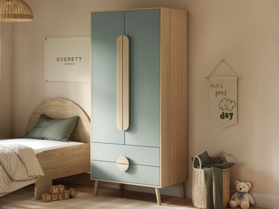 Flair Noah 2 Door Wardrobe With 2 Drawers Oak & Green - image 1