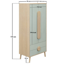 Flair Noah 2 Door Wardrobe With 2 Drawers Oak & Green - thumbnail 7
