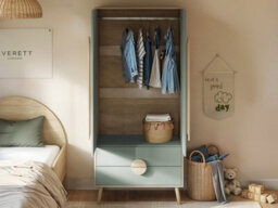 Flair Noah 2 Door Wardrobe With 2 Drawers Oak & Green - thumbnail 3