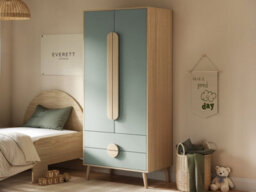 Flair Noah 2 Door Wardrobe With 2 Drawers Oak & Green - thumbnail 1