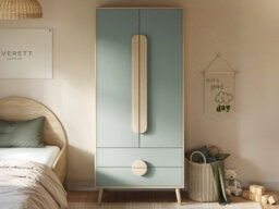 Flair Noah 2 Door Wardrobe With 2 Drawers Oak & Green - thumbnail 2