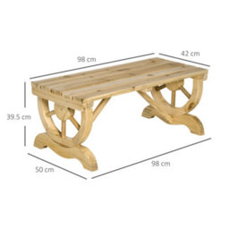 Outsunny Wooden Wheel Bench Rustic Outdoor Patio Garden Seat 2-Person Natural - thumbnail 3