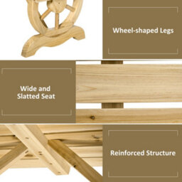 Outsunny Wooden Wheel Bench Rustic Outdoor Patio Garden Seat 2-Person Natural - thumbnail 4