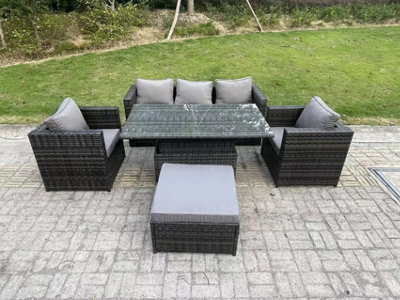 Fimous Rattan Garden Furniture Sofa Set Outdoor Adjustable Rising Lifting Dining Table Set - image 1