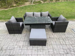 Fimous Rattan Garden Furniture Sofa Set Outdoor Adjustable Rising Lifting Dining Table Set - thumbnail 2