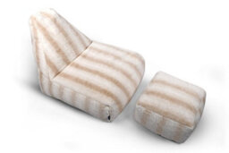 Littens Cream Rabbit Faux Fur Striped Large Lounger Bean Bag Gaming Seat 90Cm X 75Cm - thumbnail 6