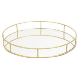 Urbn-Living 2-Pc Metal Gold Round Mirror Tray - thumbnail 6
