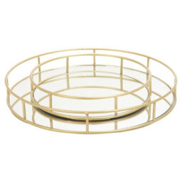 Urbn-Living 2-Pc Metal Gold Round Mirror Tray - thumbnail 5