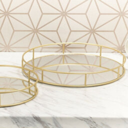 Urbn-Living 2-Pc Metal Gold Round Mirror Tray - thumbnail 7