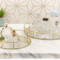 Urbn-Living 2-Pc Metal Gold Round Mirror Tray - thumbnail 2