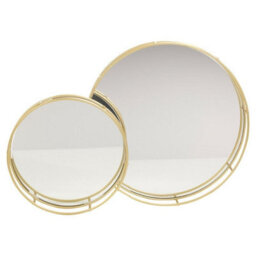 Urbn-Living 2-Pc Metal Gold Round Mirror Tray - thumbnail 3
