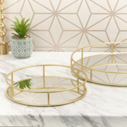 Urbn-Living 2-Pc Metal Gold Round Mirror Tray - thumbnail 8
