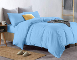 100% Pure Cotton Duvet Cover Bed Set In Plain Light Blue By Euphoric Bedding - thumbnail 1